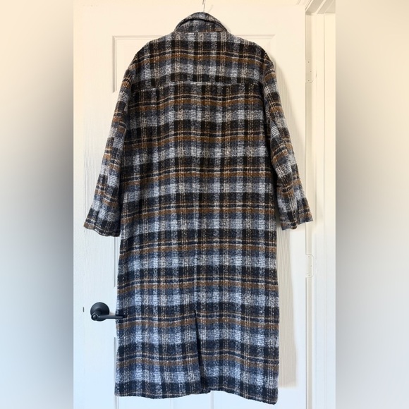 Plaid Trench Long Coat - Black, Gray, Brown. - Picture 2 of 3